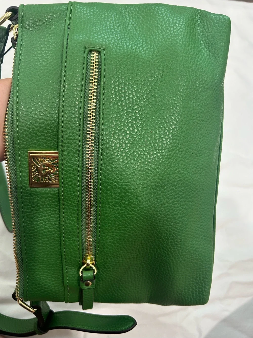 Anne Klein Emerald Green Pebbled Crossbody with Gold Accents